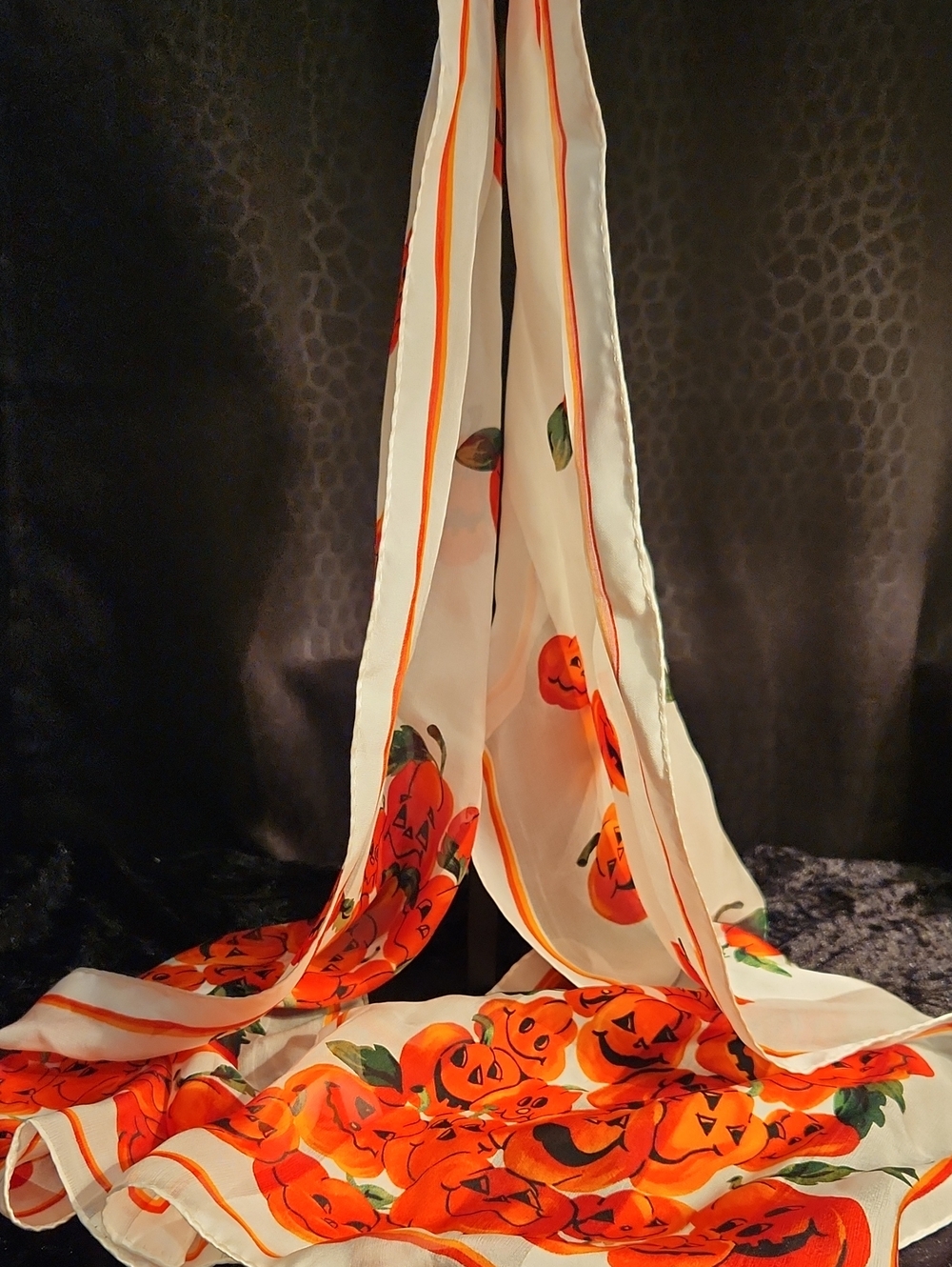 Collection B White Silk Scarf with Orange Pumpkin